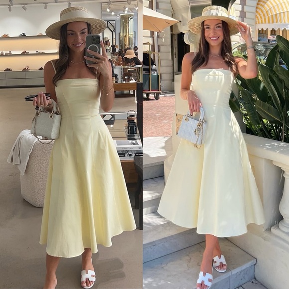 House of CB Dresses & Skirts - House of CB‎ DOLLY Lemon Stretch Cotton A-Line Midi Sundress light yellow NWOT M